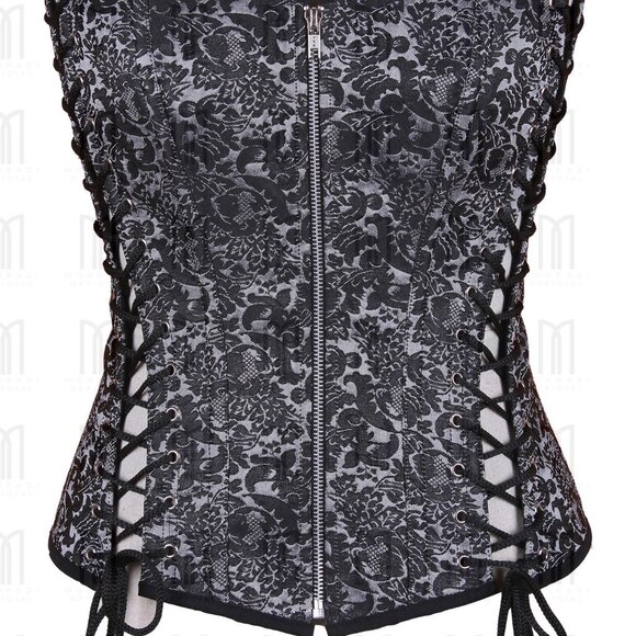 Fullbust RVS Brocade Corset with Satin Trims & Lacing Side Panels - Picture 1 of 3